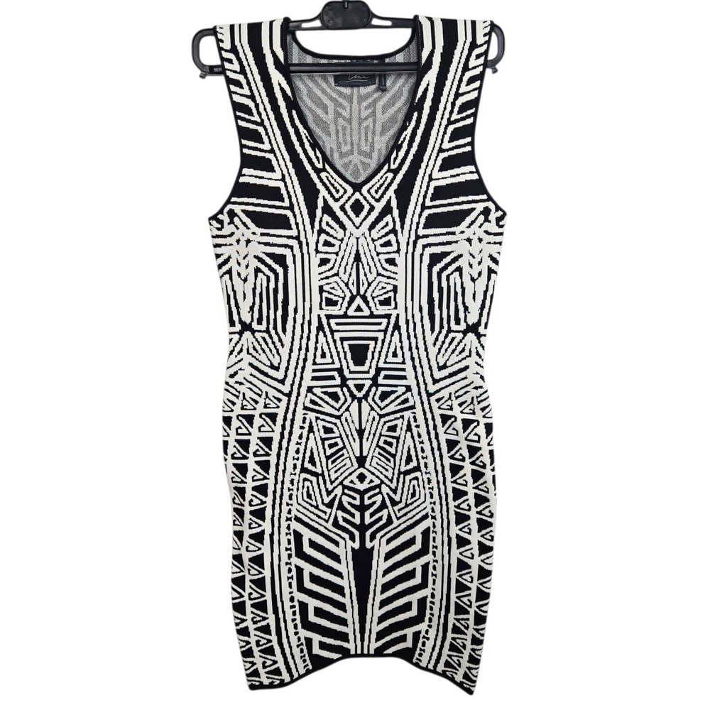 Line Abstract Geometric Bodycon Cocktail Party Dress Black White Womens M